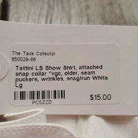 LS Show Shirt, attached snap collar *vgc, older, seam puckers, wrinkles, snag/run