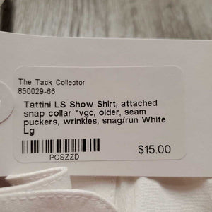 LS Show Shirt, attached snap collar *vgc, older, seam puckers, wrinkles, snag/run