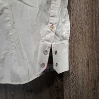 LS Show Shirt, attached Snap Collar, Roll up Sleeves *fair, v.crinkled & wrinkled, seam puckers, dingy, mnr stains
