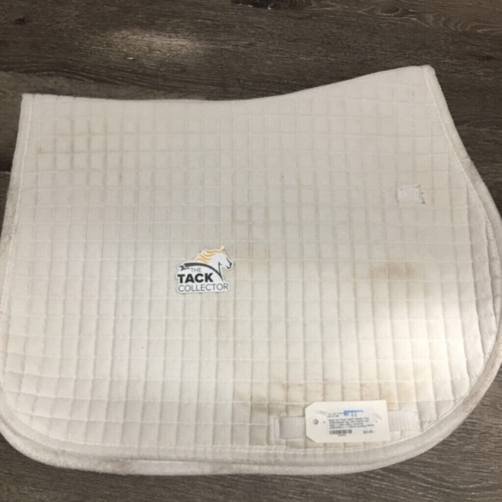 Quilt Jumper Pad, embroidered *gc, mnr stains, cut tabs, v. pilly, hairy, covered embroidery, v. rubbed binding