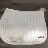 Quilt Jumper Pad, embroidered *gc, mnr stains, cut tabs, v. pilly, hairy, covered embroidery, v. rubbed binding