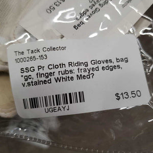 Pr Cloth Riding Gloves, bag *gc, finger rubs: frayed edges, v.stained