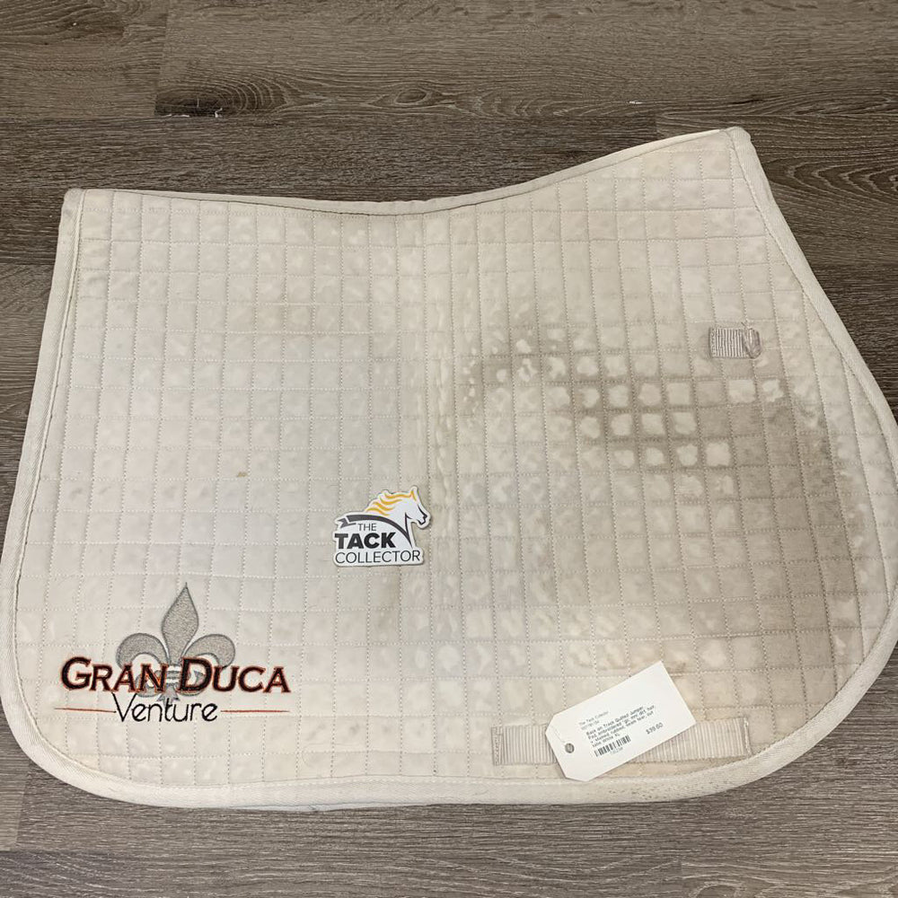 Quilted Jumper Pad, embroidered *gc, mnr dirt, hair, v. stained, rubbed, seam tear, cut tabs