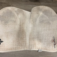 Quilted Jumper Pad, embroidered *gc, mnr dirt, hair, v. stained, rubbed, seam tear, cut tabs
