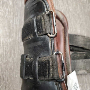 Open Front Leather Boots, velcro *dirty, stains, older, fair, velcro: frayed/slices & hairy, faded, scratches, scrapes, fair