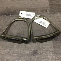 Pr fine Stirrup Irons, grips *fair, dirty, stains, peeled grips, scratches, scuffs, older