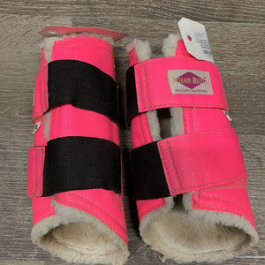 Pr Fleece Closed Front Boots, velcro *gc, inside: v.dirty & hairy, stains, clumpy