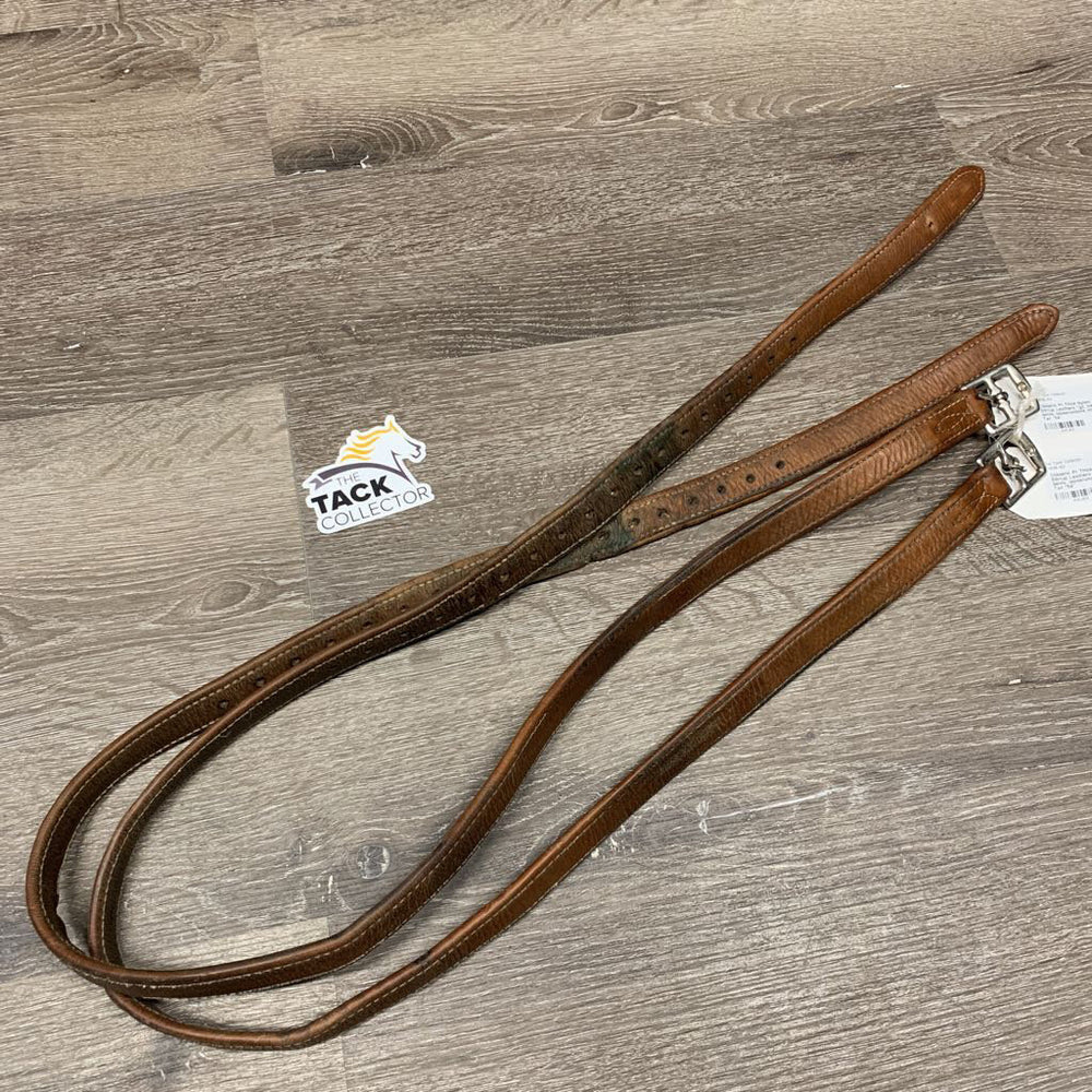 Pr Thick Nylon Lined Stirrup Leathers *gc, clean, stains, dents, loose/undone stitching edges