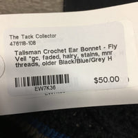 Crochet Ear Bonnet - Fly Veil *gc, faded, hairy, stains, mnr threads, older