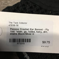 Crochet Ear Bonnet - Fly Veil *older, gc, faded, hairy, dirt, stains
