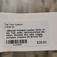 Padded Leather Girth, x1 els *fair, older, torn/stretched els, clean, threads, dirt, rubs, edges: scrapes, creases
