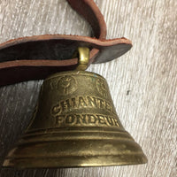 '1878 Saignelegier" Decorative Bell, no bell clanger, heavy Leather strap *xc, mnr dusty, scrapes