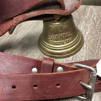 '1878 Saignelegier" Decorative Bell, no bell clanger, heavy Leather strap *xc, mnr dusty, scrapes