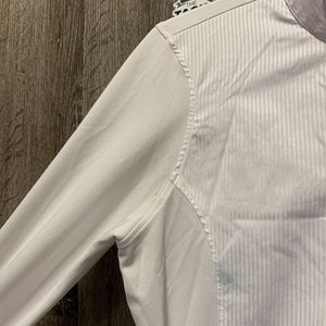 LS Snap Up Show Shirt *gc, stains, older, v.curled collar, seam puckers, wrinkles