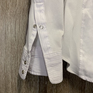 LS Snap Up Show Shirt *gc, stains, older, v.curled collar, seam puckers, wrinkles