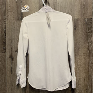 LS Snap Up Show Shirt *gc, stains, older, v.curled collar, seam puckers, wrinkles