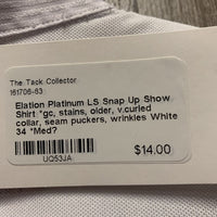 LS Snap Up Show Shirt *gc, stains, older, v.curled collar, seam puckers, wrinkles