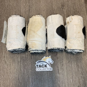 4 Cotton Flannel Leg Wraps, velcro *gc, mnr dirt, older, stains, hairy, frayed edges