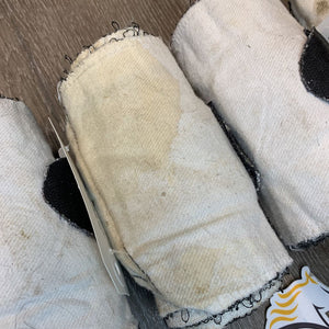 4 Cotton Flannel Leg Wraps, velcro *gc, mnr dirt, older, stains, hairy, frayed edges