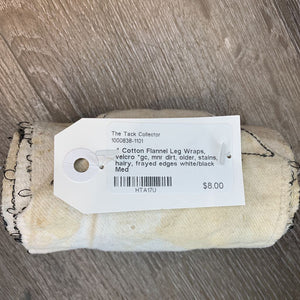 4 Cotton Flannel Leg Wraps, velcro *gc, mnr dirt, older, stains, hairy, frayed edges