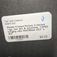 Plastic Framed Picture, 3 Horses *vgc, mnr dirt, & scratches, TAPED hanging clips
