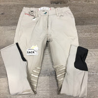 JUNIORS Euroseat Breeches, adjustable waist *gc, stains, seam puckers, stretched knees, v.stained seat & legs, peeling stickies
