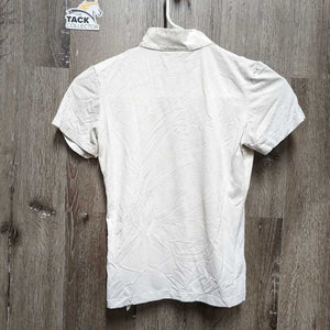 JUNIORS SS Show Shirt, 1/4 Button Up, attached snap collar *fair, v.dingy, threads: undone seam stitching
