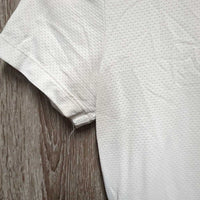 JUNIORS SS Show Shirt, 1/4 Button Up, attached snap collar *fair, v.dingy, threads: undone seam stitching
