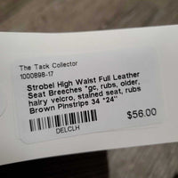High Waist Full Leather Seat Breeches *gc, rubs, older, hairy velcro, stained seat, rubs

