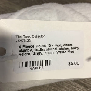 4 Fleece Polos *3 - vgc, clean, clumpy, 1x:discolored, stains, hairy velcro, dingy, clean