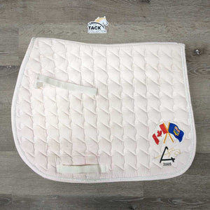 Quilt Jumper Saddle Pad, 1x piping, patches, embroidery *gc, clean, stained, mnr hair, sm binding tear, rubbed piping pills