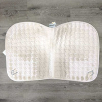 Quilt Jumper Saddle Pad, 1x piping, patches, embroidery *gc, clean, stained, mnr hair, sm binding tear, rubbed piping pills
