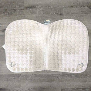 Quilt Jumper Saddle Pad, 1x piping, patches, embroidery *gc, clean, stained, mnr hair, sm binding tear, rubbed piping pills