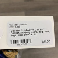 Crochet Fly Veil Ear Bonnet, x1 piping, string, bag *new, tags, older