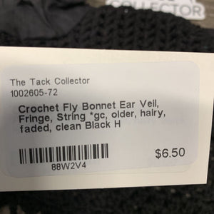 Crochet Fly Bonnet Ear Veil, Fringe, String *gc, older, hairy, faded, clean