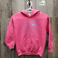 JUNIORS LS Sweatshirt Hoodie, front pocket *gc, pilly, faded, mnr loose stitching & threads, sm stain, cracking
