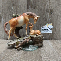 Ceramic Mare & Foal, Glass Base *gc, mnr dirt, broken right ear on mare
