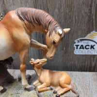 Ceramic Mare & Foal, Glass Base *gc, mnr dirt, broken right ear on mare
