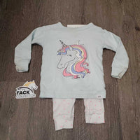 BABY LS Unicorn Shirt & Polka Dot Pants Outfit *gc, mnr hair, stains, peeling picture lines
