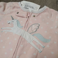 BABY LS Fleece Unicorn Sleeper, Zipper *gc, rubs, pills, clumpy lining, hair, dingy
