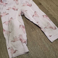 BABY SS Onesie & Pants Set, unicorns *gc, fair, stained, hair
