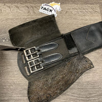 Leather Dressage Girth, Roller Buckles, Tri-Fold Cover, Buckle Guards *older, dirty, v.hairy & weak velcro