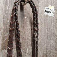 Monocrown Rsd/Padded Bridle, Braided Reins *v.dirty, loose & tight keepers, older, fair, gc, stains, dents