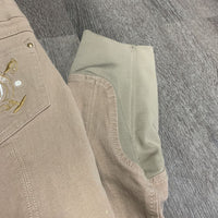 Euro Seat Breeches *loose threads, v.discolored/stained seat & legs, seam puckers, faded, undone stitching, stains
