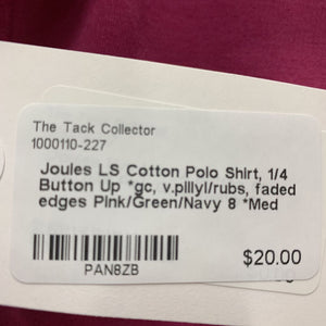 LS Cotton Polo Shirt, 1/4 Button Up *gc, v.pillyl/rubs, faded edges