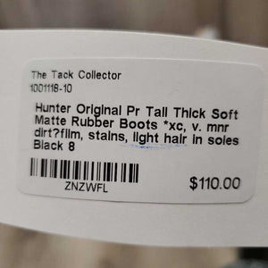 Pr Tall Thick Soft Matte Rubber Boots *xc, v. mnr dirt?film, stains, light hair in soles