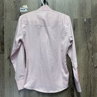 LS Show Shirt, attached snap collar *gc, older, seam puckers, v.curled corners
