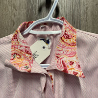 LS Show Shirt, attached snap collar *gc, older, seam puckers, v.curled corners
