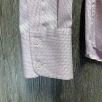 LS Show Shirt, attached snap collar *gc, older, seam puckers, v.curled corners
