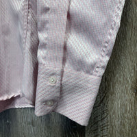 LS Show Shirt, attached snap collar *gc, older, seam puckers, v.curled corners
